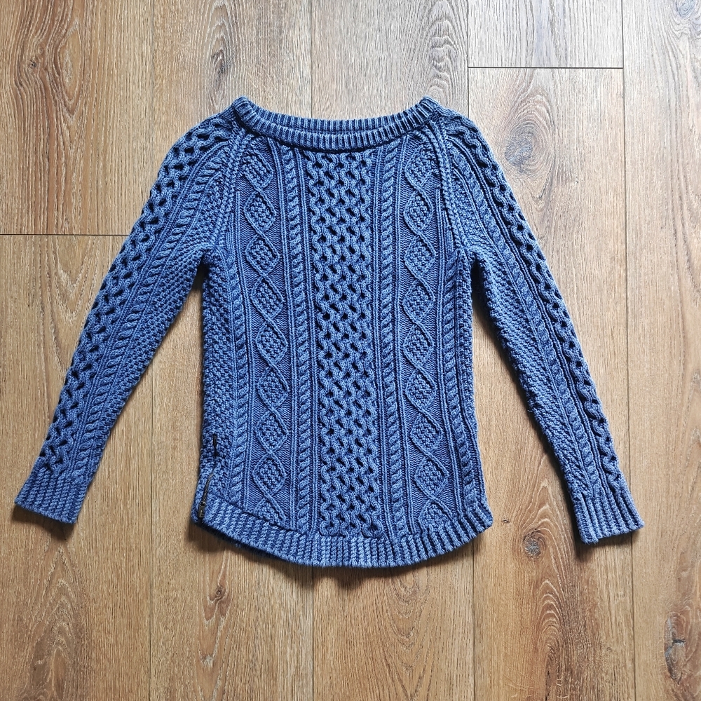 Women's Blue LL BEAN Cable Knit Sweater,  XXS